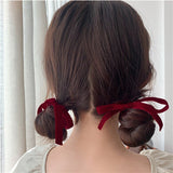 AOMU 2pcs Korea Japanese Vintage Velvet Bowknot Hair Rope Sweet Colorful Satin Streamer Headbands for Women College Hairbands daiiibabyyy