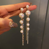 Long Dangle Earrings for Women 2021 Fashion Full Crystal Simulated Pearl Tassel Drop Earring Vintage Gold Brincos Jewelry daiiibabyyy