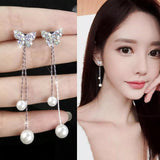 Long Dangle Earrings for Women 2021 Fashion Full Crystal Simulated Pearl Tassel Drop Earring Vintage Gold Brincos Jewelry daiiibabyyy