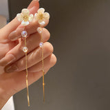 Long Dangle Earrings for Women 2021 Fashion Full Crystal Simulated Pearl Tassel Drop Earring Vintage Gold Brincos Jewelry daiiibabyyy