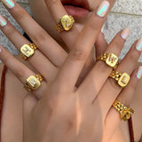 New Trendy Gold Color Initial Ring For Women Girl AAA+ Cubic Zirconia A-Z Watchband Square Letter Open Ring Female Jewelry Gift daiiibabyyy