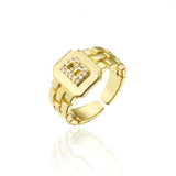 New Trendy Gold Color Initial Ring For Women Girl AAA+ Cubic Zirconia A-Z Watchband Square Letter Open Ring Female Jewelry Gift daiiibabyyy