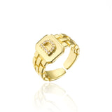 New Trendy Gold Color Initial Ring For Women Girl AAA+ Cubic Zirconia A-Z Watchband Square Letter Open Ring Female Jewelry Gift daiiibabyyy