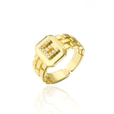 New Trendy Gold Color Initial Ring For Women Girl AAA+ Cubic Zirconia A-Z Watchband Square Letter Open Ring Female Jewelry Gift daiiibabyyy