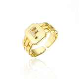 New Trendy Gold Color Initial Ring For Women Girl AAA+ Cubic Zirconia A-Z Watchband Square Letter Open Ring Female Jewelry Gift daiiibabyyy