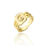 New Trendy Gold Color Initial Ring For Women Girl AAA+ Cubic Zirconia A-Z Watchband Square Letter Open Ring Female Jewelry Gift daiiibabyyy