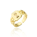 New Trendy Gold Color Initial Ring For Women Girl AAA+ Cubic Zirconia A-Z Watchband Square Letter Open Ring Female Jewelry Gift daiiibabyyy