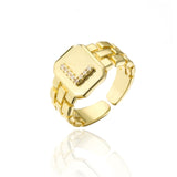 New Trendy Gold Color Initial Ring For Women Girl AAA+ Cubic Zirconia A-Z Watchband Square Letter Open Ring Female Jewelry Gift daiiibabyyy