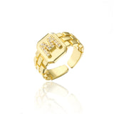 New Trendy Gold Color Initial Ring For Women Girl AAA+ Cubic Zirconia A-Z Watchband Square Letter Open Ring Female Jewelry Gift daiiibabyyy