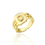 New Trendy Gold Color Initial Ring For Women Girl AAA+ Cubic Zirconia A-Z Watchband Square Letter Open Ring Female Jewelry Gift daiiibabyyy