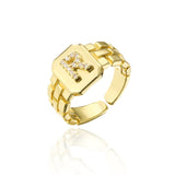 New Trendy Gold Color Initial Ring For Women Girl AAA+ Cubic Zirconia A-Z Watchband Square Letter Open Ring Female Jewelry Gift daiiibabyyy