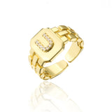 New Trendy Gold Color Initial Ring For Women Girl AAA+ Cubic Zirconia A-Z Watchband Square Letter Open Ring Female Jewelry Gift daiiibabyyy