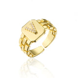New Trendy Gold Color Initial Ring For Women Girl AAA+ Cubic Zirconia A-Z Watchband Square Letter Open Ring Female Jewelry Gift daiiibabyyy