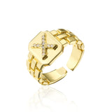 New Trendy Gold Color Initial Ring For Women Girl AAA+ Cubic Zirconia A-Z Watchband Square Letter Open Ring Female Jewelry Gift daiiibabyyy