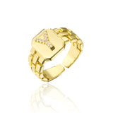 New Trendy Gold Color Initial Ring For Women Girl AAA+ Cubic Zirconia A-Z Watchband Square Letter Open Ring Female Jewelry Gift daiiibabyyy