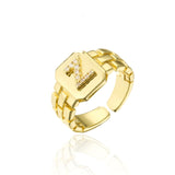 New Trendy Gold Color Initial Ring For Women Girl AAA+ Cubic Zirconia A-Z Watchband Square Letter Open Ring Female Jewelry Gift daiiibabyyy