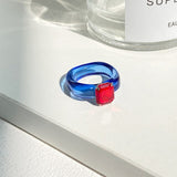 New Korean Artistic Irregular Geometric Colorful Transparent Crystal Rhinestones Acrylic Ring for Women Jewelry daiiibabyyy
