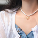 VKME Korean Fashion Necklace Female Creative Popular Temperament Bead Necklace Elegant Temperament Coin Shell Pendant Necklace daiiibabyyy