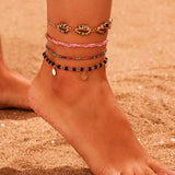 Tocona Bohemia Colorful Layered Handwoven Rope Anklet Bracelet on the Leg Boho Beach Anklet for Women Ankle Accessories daiiibabyyy