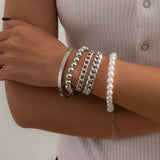 PuRui 4pcs Punk Curb Cuban Chain Bracelets Set for Women Miami Boho Thick Gold Color Charm Bracelets Bangles Fashion Jewelry daiiibabyyy