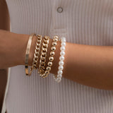 PuRui 4pcs Punk Curb Cuban Chain Bracelets Set for Women Miami Boho Thick Gold Color Charm Bracelets Bangles Fashion Jewelry daiiibabyyy