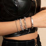 PuRui 4pcs Punk Curb Cuban Chain Bracelets Set for Women Miami Boho Thick Gold Color Charm Bracelets Bangles Fashion Jewelry daiiibabyyy