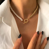 2021 New Fashion Baroque Pearl Chain Necklace Women Collar Wedding Punk Toggle Clasp Circle Lariat Bead Choker Necklaces Jewelry daiiibabyyy