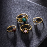 4PCS/Set Bohemian Vintage Crystal Rings Lucky Midi Rings Set Knuckle Rings Set Women daiiibabyyy