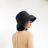 Luna&Dolphin Handmade Women Summer Sun Hat Big Eaves Beach Japanese Hepburn Style Holiday Fold Fisherman Cap Temperament Flat daiiibabyyy
