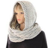 Women Winter Crochet Knit Hood Infinity Scarf Outdoor Windproof Warm Long Shawl Wrap Solid Color Earflap Hat Neck Warmer daiiibabyyy