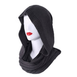 Women Winter Crochet Knit Hood Infinity Scarf Outdoor Windproof Warm Long Shawl Wrap Solid Color Earflap Hat Neck Warmer daiiibabyyy