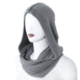Women Winter Crochet Knit Hood Infinity Scarf Outdoor Windproof Warm Long Shawl Wrap Solid Color Earflap Hat Neck Warmer daiiibabyyy
