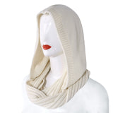 Women Winter Crochet Knit Hood Infinity Scarf Outdoor Windproof Warm Long Shawl Wrap Solid Color Earflap Hat Neck Warmer daiiibabyyy
