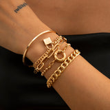 5Pcs/Set Bohemian Punk Cuban Chain Bracelets Set for Women Lock Snake Link Charm Bracelets Bangles Couple Fashion Wrist Jewelry daiiibabyyy