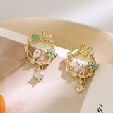 New Arrival Classic Round Pink Green Crystal Stud Earrings Sweet Flower Cirlce Jewelry Fashion Brincos Gift  for women daiiibabyyy