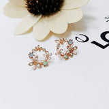 New Arrival Classic Round Pink Green Crystal Stud Earrings Sweet Flower Cirlce Jewelry Fashion Brincos Gift  for women daiiibabyyy