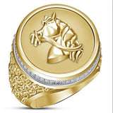 Milangirl Creative Personality King Horse Two-tone Knight Rings for Men Hip Hop Punk Style Fashion  Rings daiiibabyyy