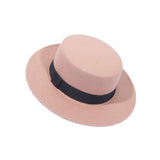 Autumn Winter Wool Boater Flat Top Hat For Women's Felt Wide Brim Fedora Hat Jazz Cap Classic Bowler Gambler Top Hat daiiibabyyy