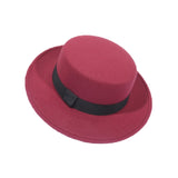 Autumn Winter Wool Boater Flat Top Hat For Women's Felt Wide Brim Fedora Hat Jazz Cap Classic Bowler Gambler Top Hat daiiibabyyy
