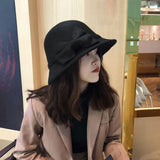 Autumn Winter Wool Boater Flat Top Hat For Women's Felt Wide Brim Fedora Hat Jazz Cap Classic Bowler Gambler Top Hat daiiibabyyy