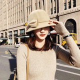 Autumn Winter Wool Boater Flat Top Hat For Women's Felt Wide Brim Fedora Hat Jazz Cap Classic Bowler Gambler Top Hat daiiibabyyy