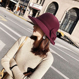 Autumn Winter Wool Boater Flat Top Hat For Women's Felt Wide Brim Fedora Hat Jazz Cap Classic Bowler Gambler Top Hat daiiibabyyy