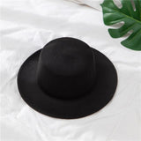 Autumn Winter Wool Boater Flat Top Hat For Women's Felt Wide Brim Fedora Hat Jazz Cap Classic Bowler Gambler Top Hat daiiibabyyy