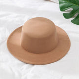 Autumn Winter Wool Boater Flat Top Hat For Women's Felt Wide Brim Fedora Hat Jazz Cap Classic Bowler Gambler Top Hat daiiibabyyy