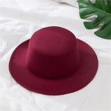 Autumn Winter Wool Boater Flat Top Hat For Women's Felt Wide Brim Fedora Hat Jazz Cap Classic Bowler Gambler Top Hat daiiibabyyy