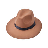 Autumn Winter Wool Boater Flat Top Hat For Women's Felt Wide Brim Fedora Hat Jazz Cap Classic Bowler Gambler Top Hat daiiibabyyy