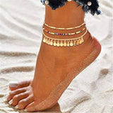 WUKALO New Fashion Bohemia Vintage Summer Gold Color Flower Anklet for Women Coin Pendant Chain Ankle Bracelet Foot Jewelry daiiibabyyy