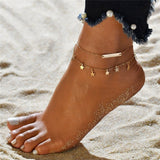WUKALO New Fashion Bohemia Vintage Summer Gold Color Flower Anklet for Women Coin Pendant Chain Ankle Bracelet Foot Jewelry daiiibabyyy