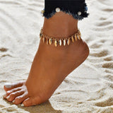WUKALO New Fashion Bohemia Vintage Summer Gold Color Flower Anklet for Women Coin Pendant Chain Ankle Bracelet Foot Jewelry daiiibabyyy