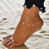 WUKALO New Fashion Bohemia Vintage Summer Gold Color Flower Anklet for Women Coin Pendant Chain Ankle Bracelet Foot Jewelry daiiibabyyy